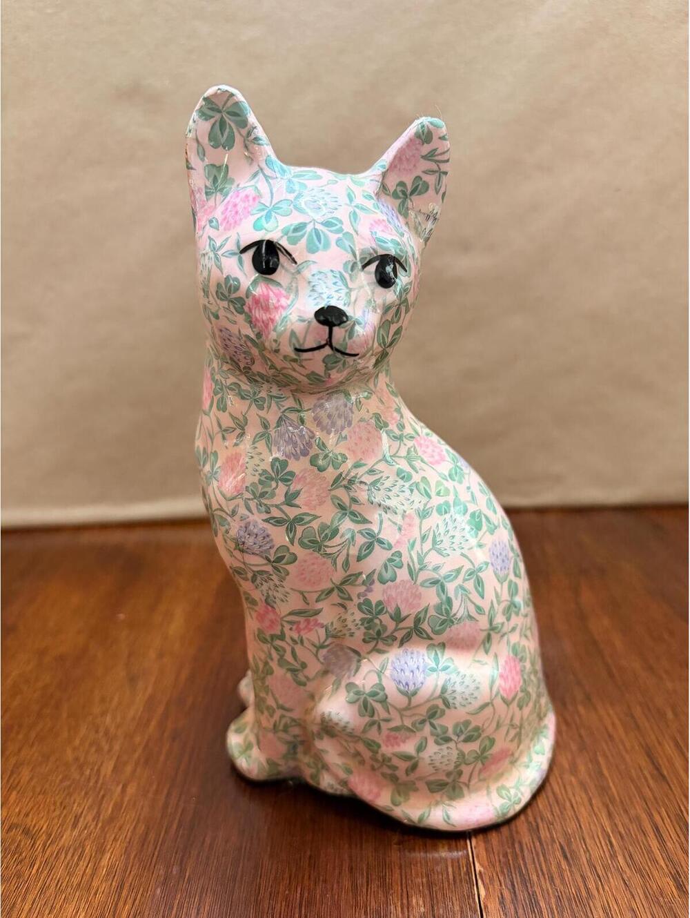 Vintage Floral Decoupage Cat Figurine - Cat Statue